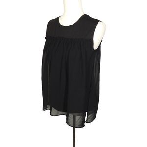 C Wonder Christian Siriano Black Ruffled Flowy Chiffon Overlay High Low Top XS